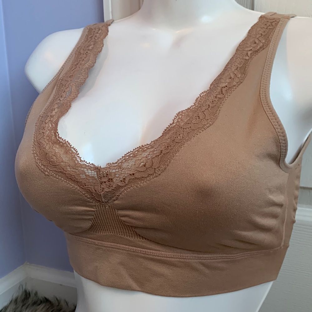 Ambrielle No Wire Unlined Seamless Bralette Bra Beige M